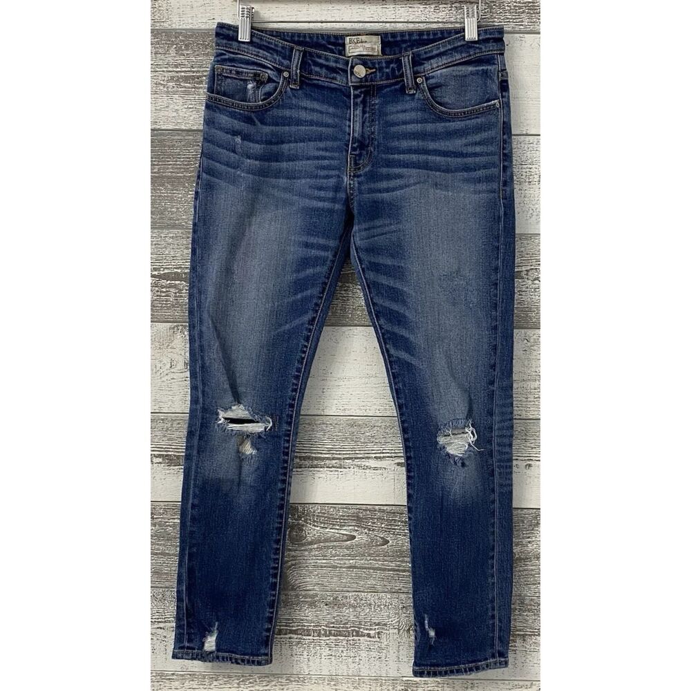 BKE Stella Straight Jeans Women's 29 Whiskered Denim Distressed Fit 32x29